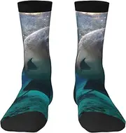 [JEJEA] West Indian Manatees print Socks For Men and Women Men's Moisture Control Crew Socks Gifts For Golf, Hunting, Camping