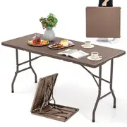 Costway Picnic Table Folding Table Light Weight Dining Set w/Waterproof Desktop Coffee Brown