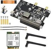 Waveshare PCIe to M.2 E Key Adapter with PoE Function, Compatible with Raspberry Pi 5, Support NGFF (M.2 E Key) Wireless NIC, Raspberry Pi 5 PCIe HAT, Includes Wireless-AX210
