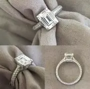 5.00 Ct Emerald Cut Moissanite Hidden Halo Engagement Ring Solid 14k White Gold
