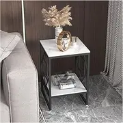 Side Table 2-Tier Small Side Table with Open Storage, Narrow Side Stand for Bedroom, Living Room, Couch, Modern End Stand with Sturdy Metal Frame, Sturdy Easy Assembly End Tables Living Room(Black+Whi