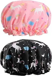 2 Pack Unicorn Shower Cap for Kids & Teens Waterproof Bath Cap for Shower, Bath, Spa Hair Care Soft Elastic Double-Layer Design, Cute & Durable Sower for girls and boys (Colorful)