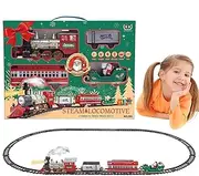Toy Train Set for Boys,Toy Train Set for Under Christmas Tree with Light and Sound - Cargo Car Railway Tracks, Electric Locomotive for Kids