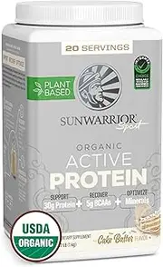 Sunwarrior Organic Plant Based Protein Powder | Vegan Organic Protein Powder with BCAA Amino Acids Plus Recovery Minerals & Botanicals | Non-GMO Soy Dairy & Gluten Free (Cake Batter, 20 Servings)
