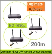 High Definition 1080p Digimate WD-820 Wireless HDMI AV Transmitter w/ 2Receivers