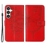 YB Imprinting Series-4 For Samsung Galaxy S24 Case Wallet Phone Cover Butterfly Imprinted with Strap