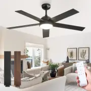 52 Inch Ceiling Fan with Light and Remote, Black Modern Ceiling Fans, Farmhou...