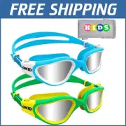 Youth Swim Goggles with 180° Field of View - Anti-Fog, UV Protection, 2 Packs