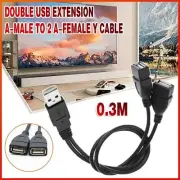 Double USB Extension Cable A-Male to 2 A-Female Y Cord Power Adapter Splitter