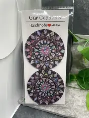 2 PC Car Cup Holder Coaster Set 2.75" Anti Slip Silicone Back New Geometric 25