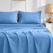 LINENOVA 3 Piece Single Bed Sheet Set- 1200TC Ultra-Soft Microfibre Bed Sheets - Fitted Sheet & Flat Sheet & Pillowcases- Wrinkle, Fade, Stain Resistant - Deep Pocket (Ocean, Single)