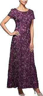 [Alex Evenings] Womens Long A-line Rosette Dress with Short Sleeves and Sequin Detail Short-Sleeve Dress - Purple