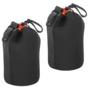 2Pcs 3.9" IDx7.1" H Camera Lens Bag with Thick Protective Neoprene Black Orange