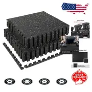 Black & White Non-Slip Rubber Top Workout Mats - 12 Interlocking Tiles