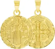 [Jewelry America] Solid 14k Yellow Gold Round Shaped St. Benedict Medallion Charm Pendant (Reversible), Yellow Gold