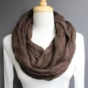 Dark Brown chunky cable knit circle infinity endless loop long soft scarf cowl