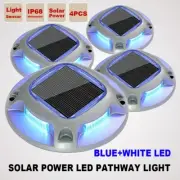 4x Blue White LED Solar Pathway Light Outdoor Road Dock Deck Step Driveway Lamp
