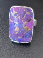Purple Mohave Turquoise Navajo Sterling Silver Ring Size 8.5 Adjustable 11799