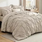 BEDSURE Beige Comforter Set Queen - Bed in a Bag Queen 8 Pieces, Pintuck Beddding Sets Beige Bed Set with Comforters, Sheets & Skirt, Pillowcases & Shams