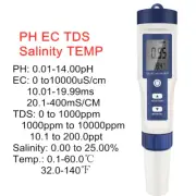 5 in 1 Water Quality Tester Digital Tds/Ec/Ph/Salinity/Temperature Meter for Poo
