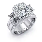 2.20 Ctw Cushion Wedding band & Diamond Engagement Ring Set 14K GIA Cert G,SI1