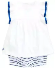 NWT Ralph Lauren White Baby Girls Cotton Top & Striped Bloomer Set 18M pau0721