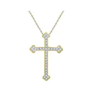 10k Yellow Gold Round Diamond Gothic Cross Religious Pendant 1/5 Cttw