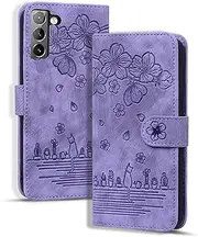 YBFJCE Wallet Case for Samsung Galaxy S21,Magnetic Folio PU Leather Case Wallet Flip Cover with Card Holder,Protective Case Wallet Phone Case for Samsung Galaxy S21,Purple