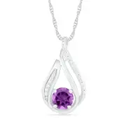 6.0mm Amethyst and 0.07 CT. T.W. Natural Diamond Beaded Open Flame Pendant in Sterling Silver