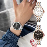 在飛比找PChome24h購物優惠-RHYTHM 麗聲 日本跳色錶框錶帶日期顯示自動鋼帶機械錶-