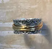 NWT Sundance Catalog Silver Gold “Heart To Heart Ring” Spinner Size 6 $185