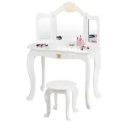 Costway 2in1 Vanity Table Chair Set Princess Makeup Dressing Table w/Detachable Tabletop Vanity Set White