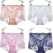 [FARZAH] Women Panties Female Underwear Ladies Mid Rise Briefs Summer Plus Size Underwear Women' s Hipster Cotton Knickers Mama Panties Lace Hipster Knickers, Pack of 4(Color:A,Size:L)