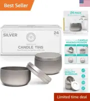 Versatile Multipurpose Silver Candle Tins 8 oz with Lids - 24-Pack Bulk Jars