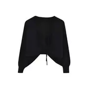Plain Lace-Up Cropped Cardigan / Spaghetti Strap Floral Mini A-Line Dress / Set Cardigan - Black - L