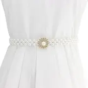 [Kilener] Pearl Waist Belt Flower Belts for Women Pearl Elastic Belt Waist Belt with Flowers Pearl Belts for Women Girls Gold Flower Buckle Belt Pearl Dress Belts