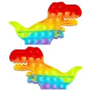 ( 2- Pack)!Dinosaur Fidget Push Pop - Rainbow Toy T-REX ADHD KIDS Gift