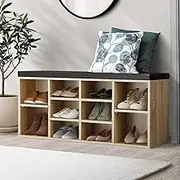 Oikiture Shoe Bench 10-Cube with Adjustable Cabinet & Bench Seat
