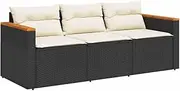 vidaXL Garden Sofa with Cushions 3-Seater Black Poly Rattan - Weather-Resistant Outdoor Furniture with Washable Covers