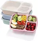 4 Pack Bento Lunch Box Set 3 Compartment Wheat Straw Food Storage Containers