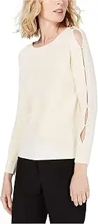 [Anne Klein] Womens Split Sleeve Pull Over Sweater Short Sleeve Sweater