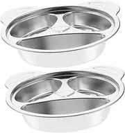 BIUDECO Portion Control Kids Plate Set Stainless Steel Divided Plate Cartoon Design for Lunch Camping