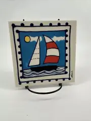 Wall Tile/Trivet Diane Artwear Ceramic Nautical 6” Square Blue Boat Sail Sun
