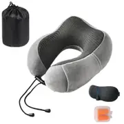 Catzon Travel Neck Pillow Premium Memory Foam for Airplane Car Office-Light Grey