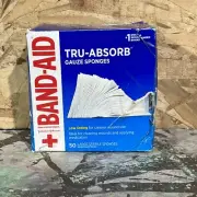 Band Aid 50 Tru-Absorb Gauze Large Sponges First Aid. *OPEN, DAMAGE BOX*