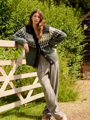 Herringbone Warm Handle Textured Wide Leg Trousers (B60642) | $45