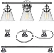 Globe Electric 51234 5-Piece Parker All-in-One Bath Set, 3-Light Vanity, Bar, To