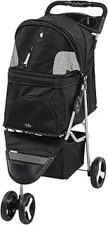 Three Wheeled pet cart, Suitable for Small and Medium-Sized Dogs and Cats, Dog and cat cage Jogging cart, Travel Folding Small Dog cart, with Cup Holder and Detachable Lining, Black