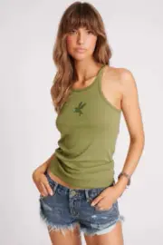 NEW OneTeaspoon ONE TEASPOON Womens Army One Teaspoon Fine Rib Singlet - Army