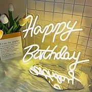 Gaoxun Happy Birthday Night Light, 42x30 cm LED Neon Signs for Wall Decor, USB Powered Happy Birthday Shaped Decor Neon Light with Switch, Backdrop Light Up Sign for Party, Birthday (Warm White)